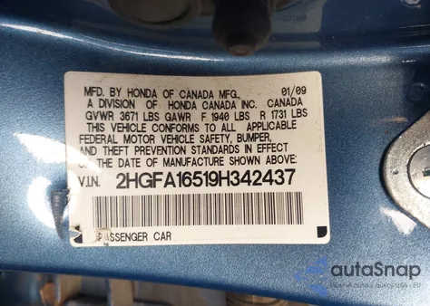 2009 Honda Civic Lx from USA, damaged, VIN 2HGFA16519H342437